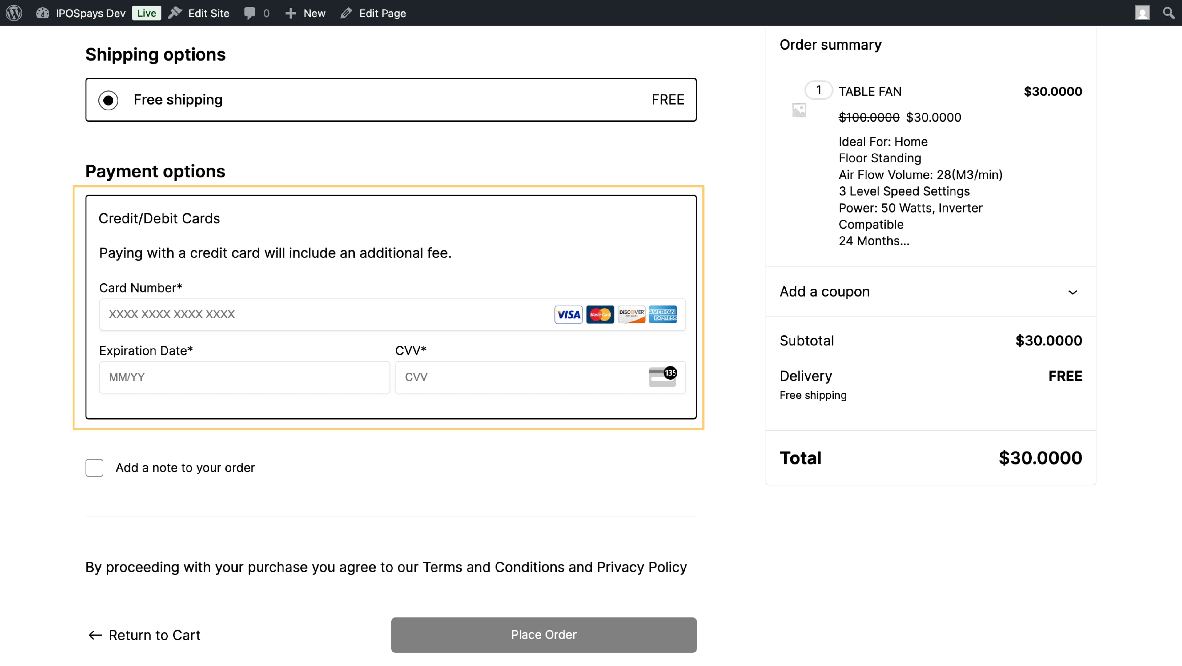 Demo checkout page
