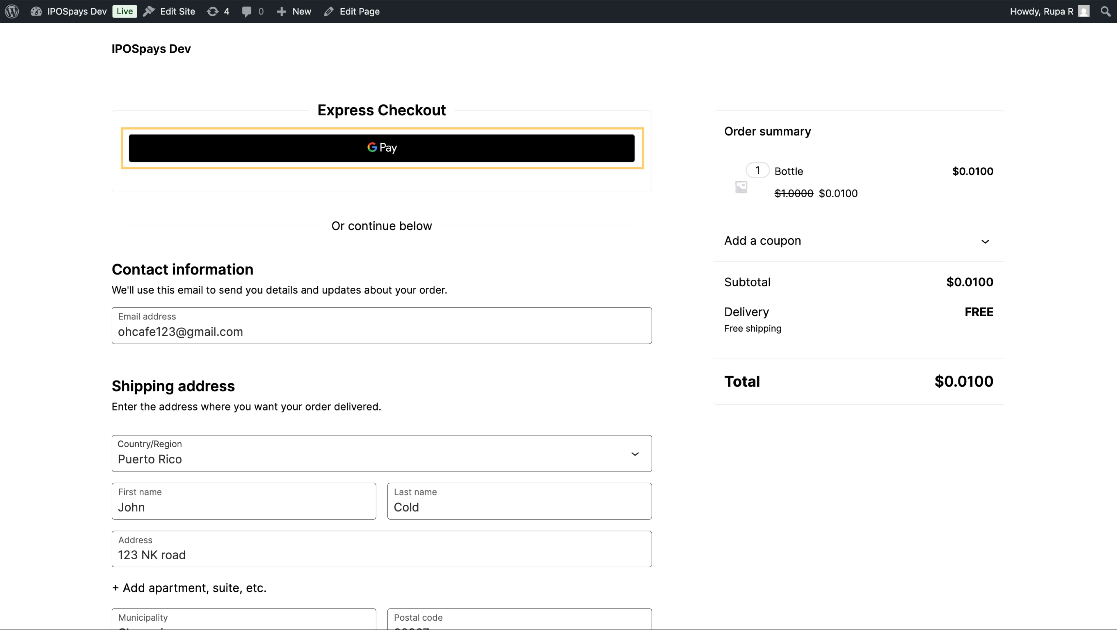 Demo checkout page